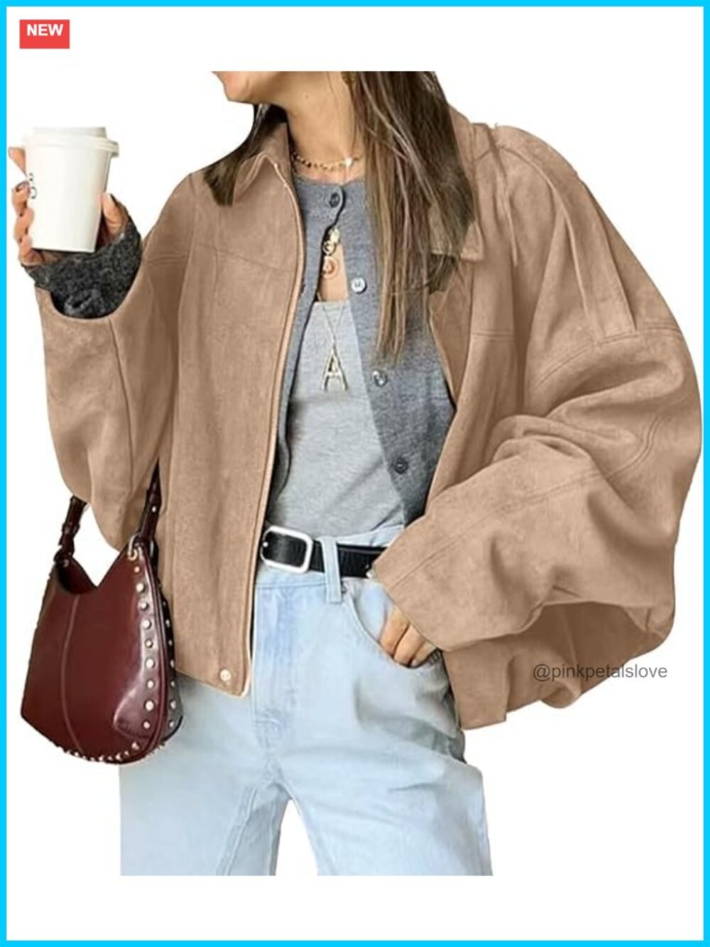 Faux Suede Bomber Jacket Lightweight Zip Up Cropped Lapel Pilot Jacket
